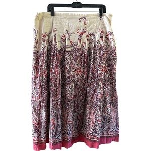 Talbots Paisley Printed Midi Skirt Size 16 Pink Red Pleated Lined Cottagecore 16